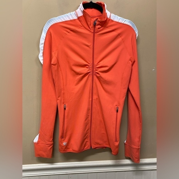Straight Down Women's Full Zip Swing Golf Jacket Orange White Mock Neck Size M - Picture 1 of 5
